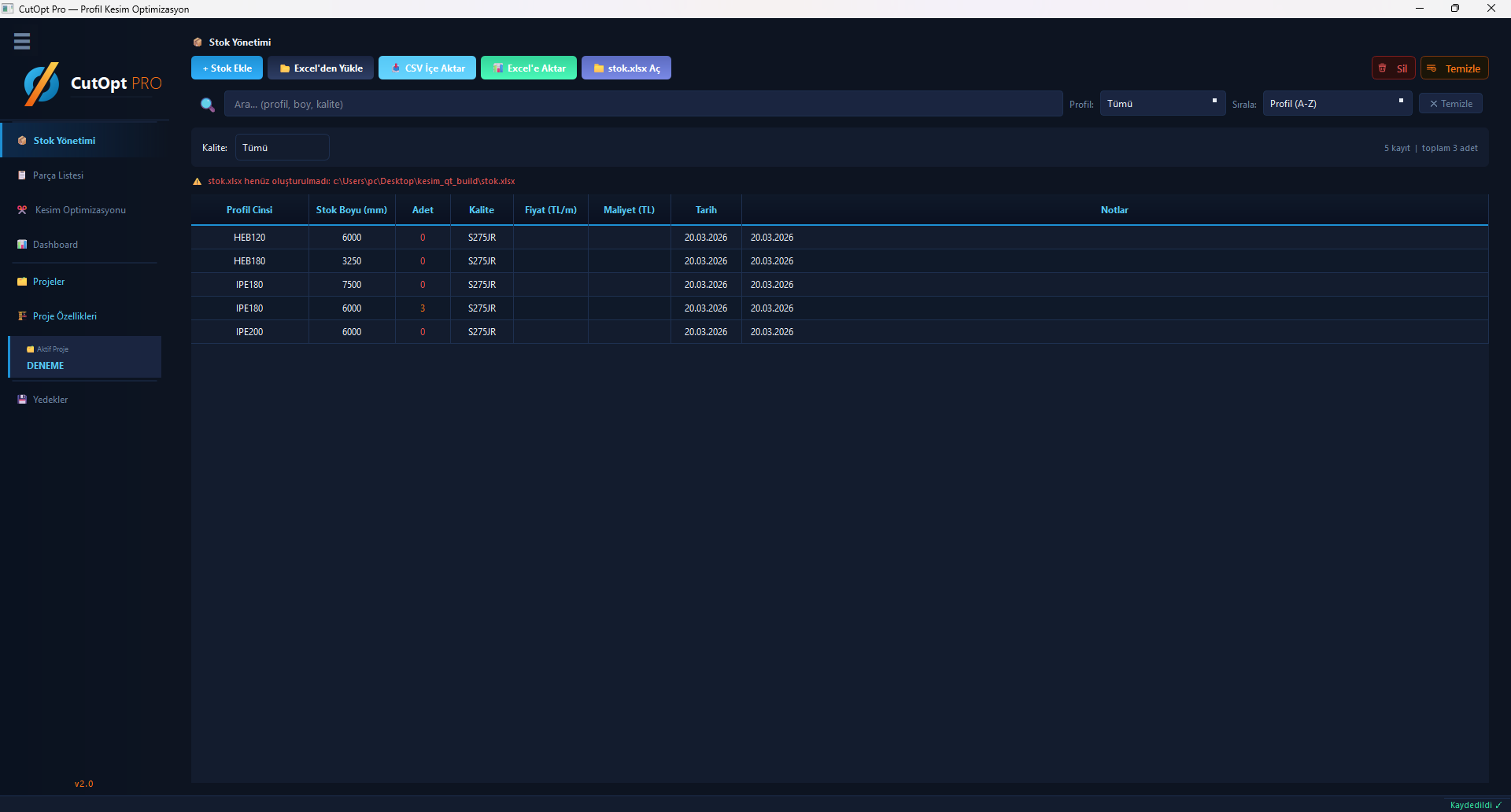 CutOpt PRO Ana Ekran